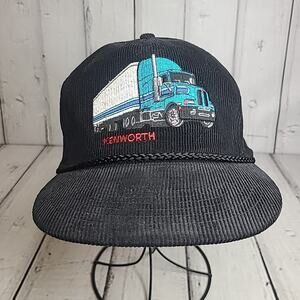 Vtg KENWORTH Truck Corduroy Truckers Hat Snapback Ball Cap Black Embroidered